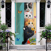 Aperturee - Aperturee Spring Vibe Cute Cat Teal Door Butterfly Door Cover