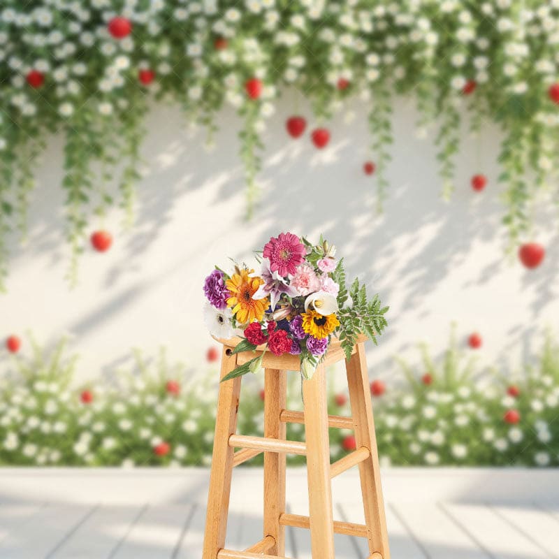 Aperturee - Aperturee Spring Vibe Green Strawberry Wall Photo Backdrop