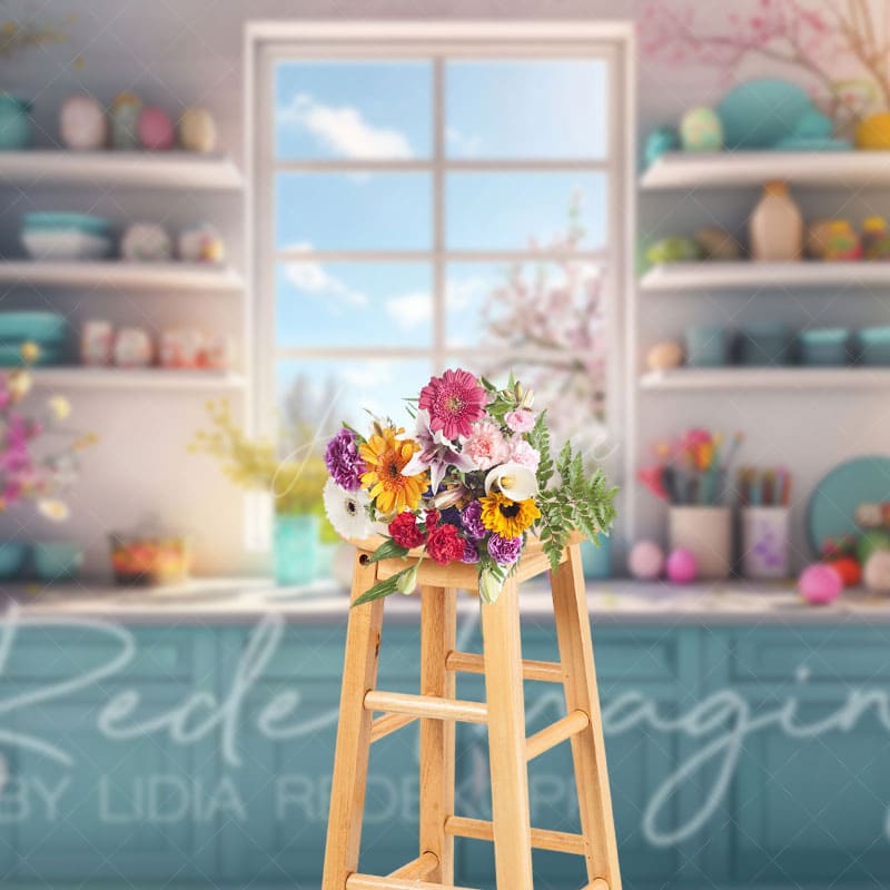 Aperturee - Aperturee Spring Vibe Moody Teal Easter Kitchen Photo Backdrop