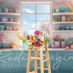 Aperturee - Aperturee Spring Vibe Moody Teal Easter Kitchen Photo Backdrop