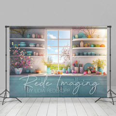 Aperturee - Aperturee Spring Vibe Moody Teal Easter Kitchen Photo Backdrop