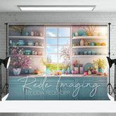 Aperturee - Aperturee Spring Vibe Moody Teal Easter Kitchen Photo Backdrop