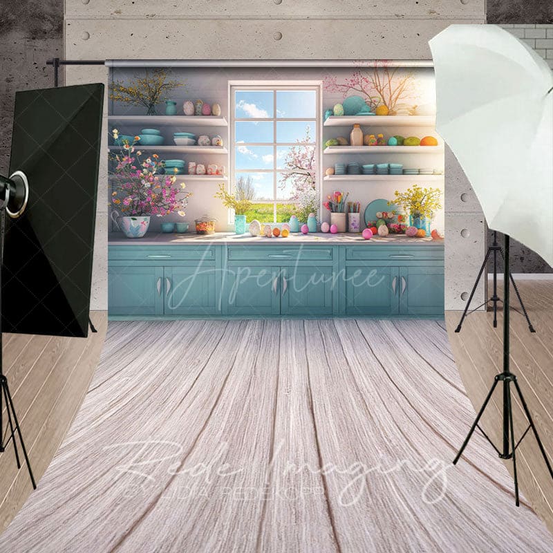 Aperturee - Aperturee Spring Vibe Moody Teal Easter Kitchen Sweep Backdrop