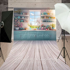 Aperturee - Aperturee Spring Vibe Moody Teal Easter Kitchen Sweep Backdrop