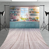 Aperturee - Aperturee Spring Vibe Moody Teal Easter Kitchen Sweep Backdrop