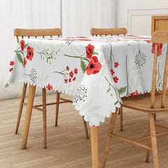 Aperturee - Aperturee Spring Vibe Tablecloth with Repeating Red Flowers for Cheerful Holiday Valentine’s or Garden Party