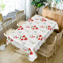 Aperturee - Aperturee Spring Vibe Tablecloth with Repeating Red Flowers for Cheerful Holiday Valentine’s or Garden Party