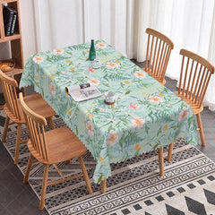 Aperturee - Aperturee Spring Wildflower Rectangle Tablecloth Pink Floral and Fern Botanical Print Light Blue Garden Party Decor