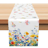 Aperturee - Aperturee Spring Wildflower Table Runner with Colorful Botanical Pattern for Farmhouse Kitchen and Garden Party