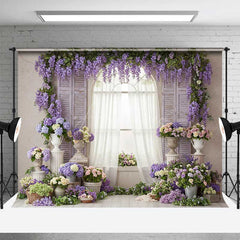 Aperturee Aperturee Spring Window Photography Backdrop Purple Wisteria and Romantic Floral Decor Garden Wedding or Bridal Shower Prop