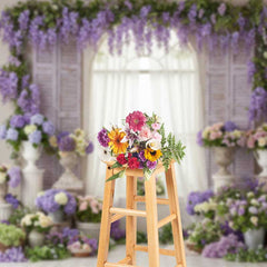 Aperturee Aperturee Spring Window Photography Backdrop Purple Wisteria and Romantic Floral Decor Garden Wedding or Bridal Shower Prop