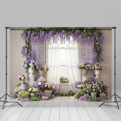 Aperturee Aperturee Spring Window Photography Backdrop Purple Wisteria and Romantic Floral Decor Garden Wedding or Bridal Shower Prop