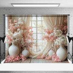 Aperturee Aperturee Spring Window Scene Photography Backdrop Pink and White Cherry Blossoms Romantic Indoor Garden Studio Photo Prop