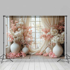 Aperturee Aperturee Spring Window Scene Photography Backdrop Pink and White Cherry Blossoms Romantic Indoor Garden Studio Photo Prop