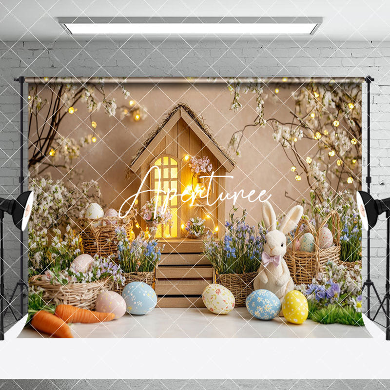 Aperturee - Aperturee Spring Wood House Bunny Egg Easter Room Set Backdrop