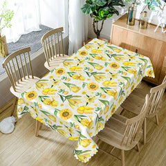 Aperturee - Aperturee Spring Yellow Floral Rectangle Tablecloth Sunflower Tulip and Daisy Print Cheerful Summer Garden Party Decor