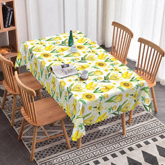 Aperturee - Aperturee Spring Yellow Floral Rectangle Tablecloth Sunflower Tulip and Daisy Print Cheerful Summer Garden Party Decor