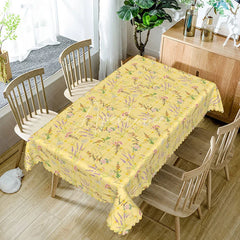 Aperturee - Aperturee Spring Yellow Plaid Rectangle Tablecloth Lavender Wildflower Pattern for Easter Kitchen Dining Room Decoration