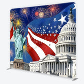 Aperturee - Aperturee Square Double-Sided Backdrop Patriotic American Flag with Liberty Statue and Capitol for National Celebrations