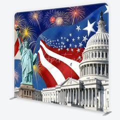 Aperturee - Aperturee Square Double-Sided Backdrop Patriotic American Flag with Liberty Statue and Capitol for National Celebrations