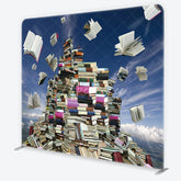 Aperturee - Aperturee Square Double-Sided Backdrop with Floating Books and Towering Stacks Educational Theme for Graduation Party