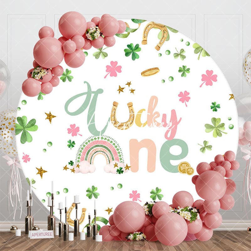 Aperturee - Aperturee St Patircks Clover Lucky One Round Birthday Backdrop