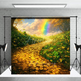 Aperturee - Aperturee St Patricks Day Backdrop Gold Coins Path Rainbow and Green Shamrocks Photography Background Irish Holiday Props