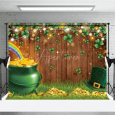 Aperturee - Aperturee St Patricks Day Backdrop Pot of Gold and Rainbow Clover Wood Background Luck of the Irish Shamrock Party Decorations