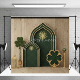 Aperturee - Aperturee St Patricks Day Green Backdrop Lucky Shamrock Arch Background Gold Neon Light Wooden Wall Irish Photography Prop