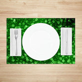Aperturee - Aperturee St. Patrick’s Day Green Lucky Clover Pattern Set of 4 Placemats Festive Four Leaf Clover Table Mats
