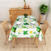 Aperturee - Aperturee St. Patrick’s Day Leprechaun Hat and Gold Coin Rectangle Tablecloth Lucky Shamrock Watercolor Table Cover