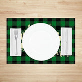 Aperturee - Aperturee St. Patricks Day Little Miss Lucky Charm Set of 4 Placemats Green Buffalo Plaid Shamrock Table Mats