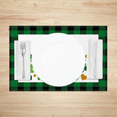 Aperturee - Aperturee St. Patricks Day Lucky Rainbow Set of 4 Placemats Green Plaid Border and Shamrock Table Mats for Home