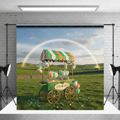 Aperturee - Aperturee St Patrick’s Day Lucky Sweets Backdrop Rainbow Cotton Candy Cart Photography Background Green Field Photo Prop