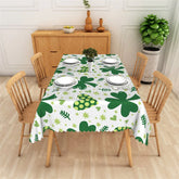 Aperturee - Aperturee St. Patrick’s Day Shamrocks and Hearts Rectangle Tablecloth Green Lucky Leaf Clover Table Cover for Kitchen Party