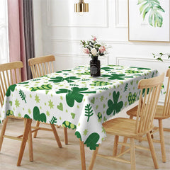 Aperturee - Aperturee St. Patrick’s Day Shamrocks and Hearts Rectangle Tablecloth Green Lucky Leaf Clover Table Cover for Kitchen Party
