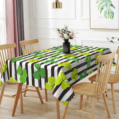 Aperturee - Aperturee St. Patrick’s Day Striped Shamrock Rectangle Tablecloth Modern Green Clover Pattern Table Cover for Spring