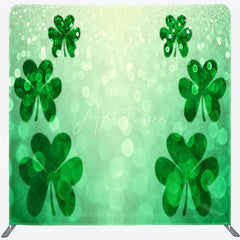 Aperturee - Aperturee St Patricks Day Tension Fabric Backdrop Green Shamrock Bokeh Background Lucky Clover Party Decoration