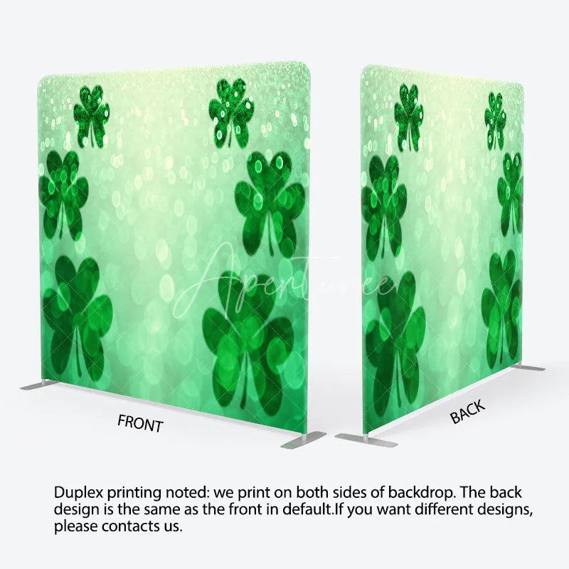 Aperturee - Aperturee St Patricks Day Tension Fabric Backdrop Green Shamrock Bokeh Background Lucky Clover Party Decoration