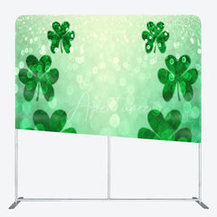 Aperturee - Aperturee St Patricks Day Tension Fabric Backdrop Green Shamrock Bokeh Background Lucky Clover Party Decoration