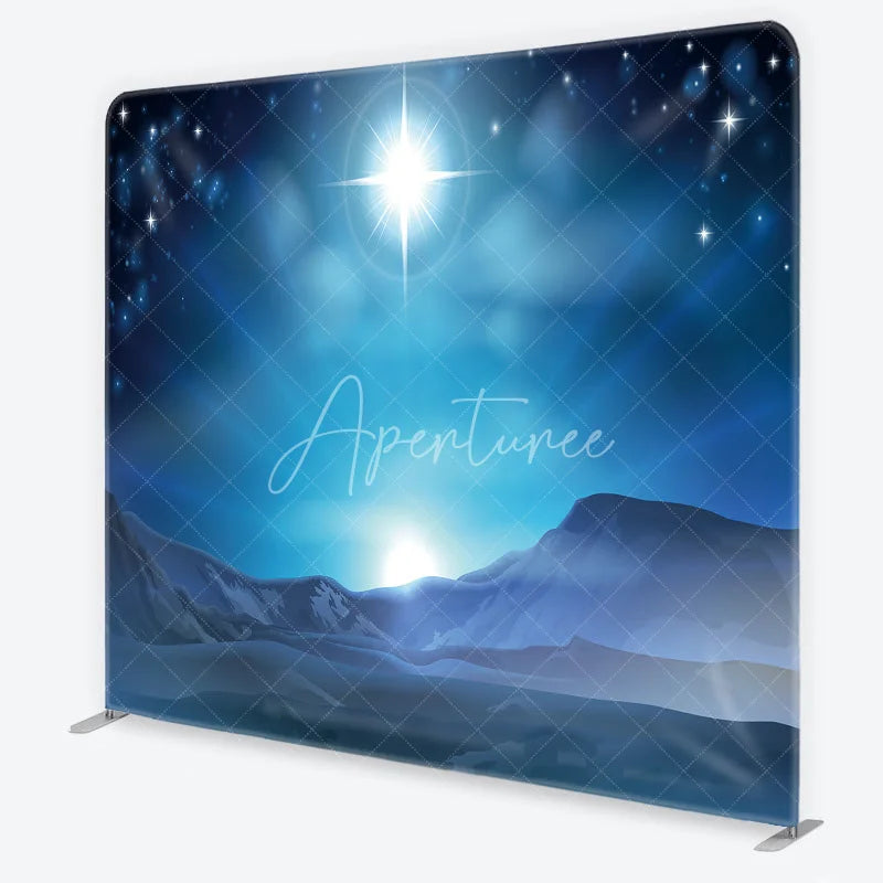 Aperturee - Aperturee Star of Bethlehem Tension Fabric Backdrop Bright Star over Snowy Mountains Background Religious Winter Holiday Decor