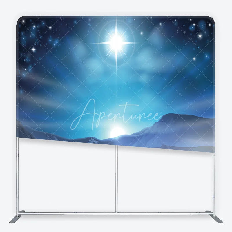 Aperturee - Aperturee Star of Bethlehem Tension Fabric Backdrop Bright Star over Snowy Mountains Background Religious Winter Holiday Decor