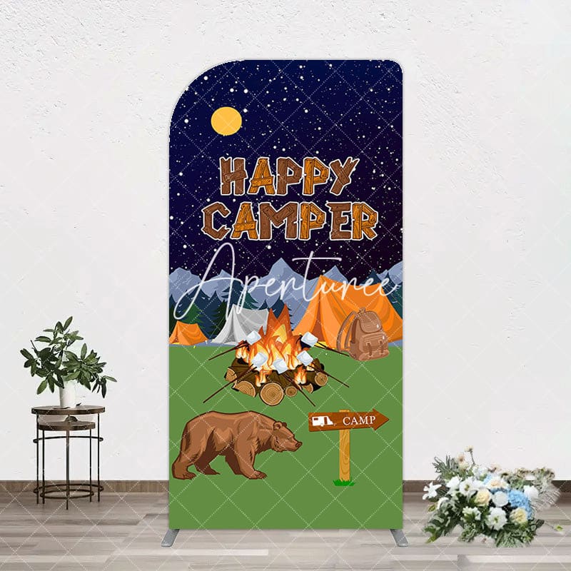 Aperturee - Aperturee Starry Camping Night Bear Happy Camper Arch Backdrop