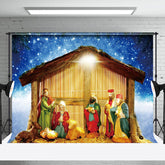 Aperturee - Aperturee Starry Holy Snowy Night Nativity Christmas Backdrop