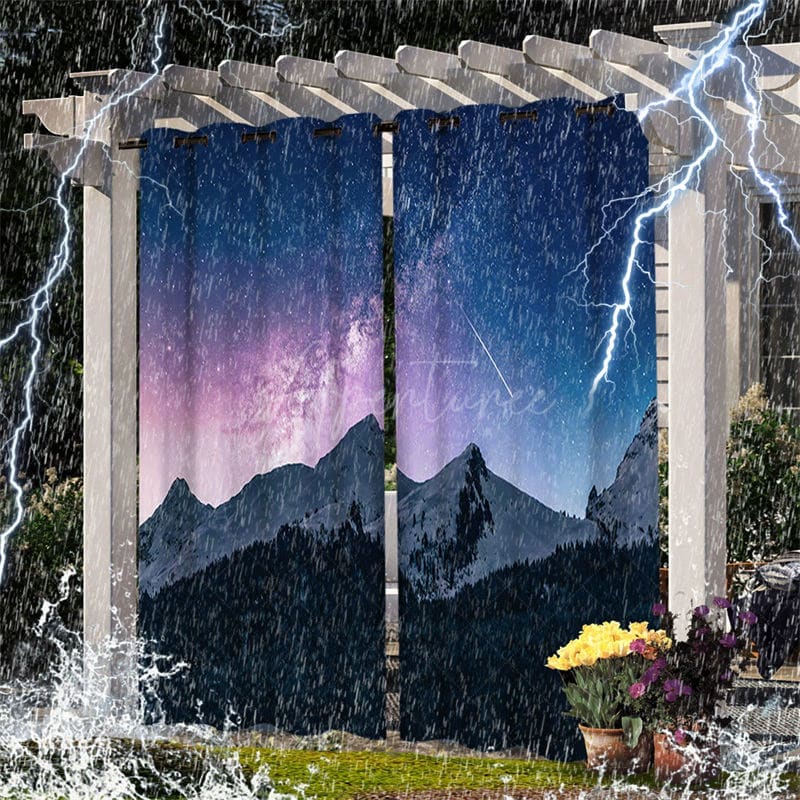Aperturee - Aperturee Starry Mountains Waterproof Outdoor Curtains For Gazebo