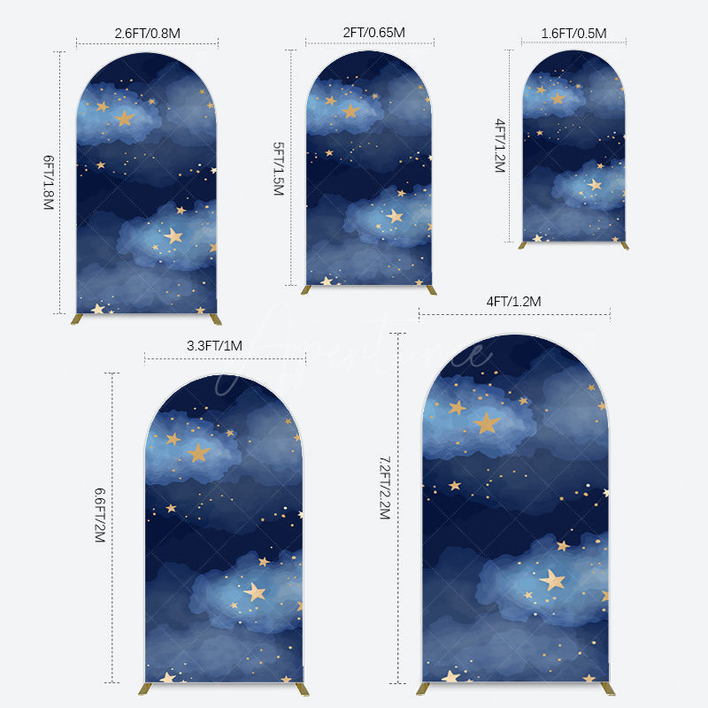 Aperturee - Aperturee Starry Navy Blue Night Clouds Birthday Arch Backdrop