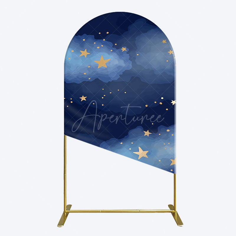 Aperturee - Aperturee Starry Navy Blue Night Clouds Birthday Arch Backdrop