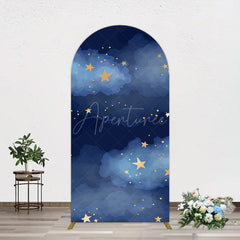 Aperturee - Aperturee Starry Navy Blue Night Clouds Birthday Arch Backdrop