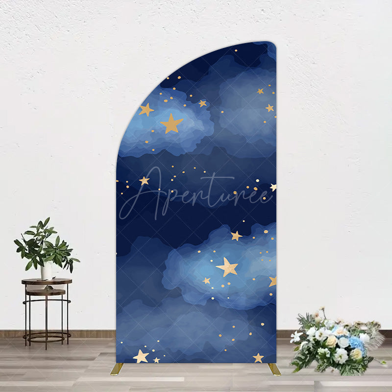 Aperturee - Aperturee Starry Navy Blue Night Clouds Birthday Half Moon Arch Backdrop