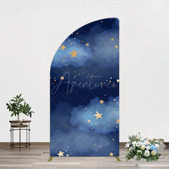 Aperturee - Aperturee Starry Navy Blue Night Clouds Birthday Half Moon Arch Backdrop